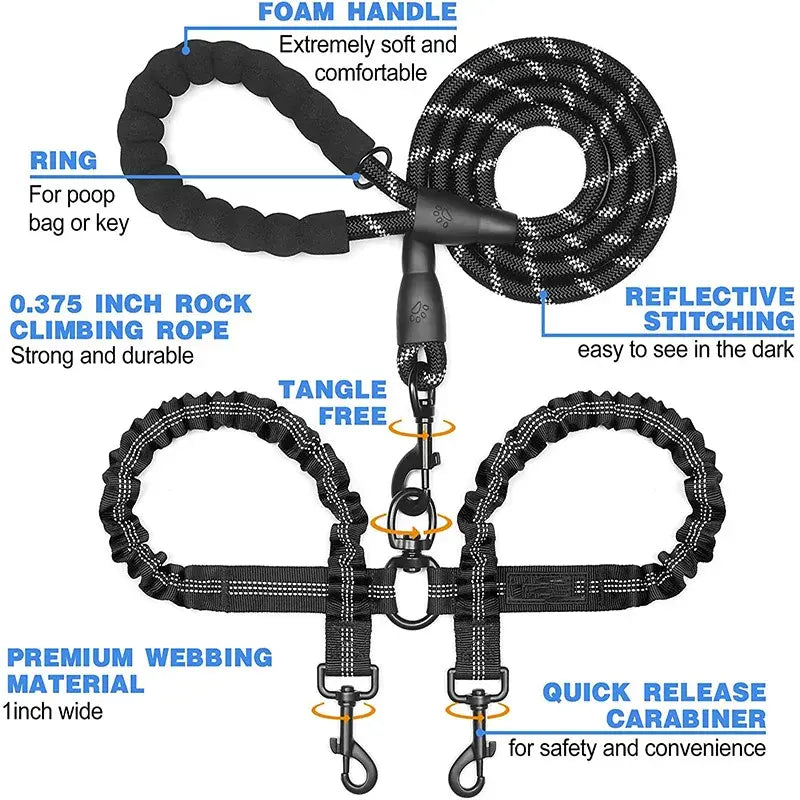 Double Lead Pet Leash - Dogs, Cats