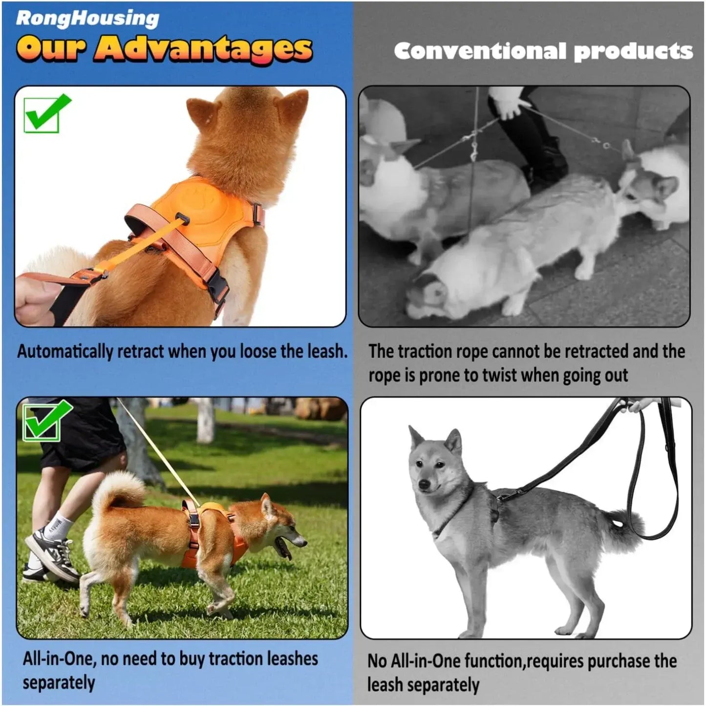 All-in-One Pet Harness & Retractable Leash - Dogs, Cats